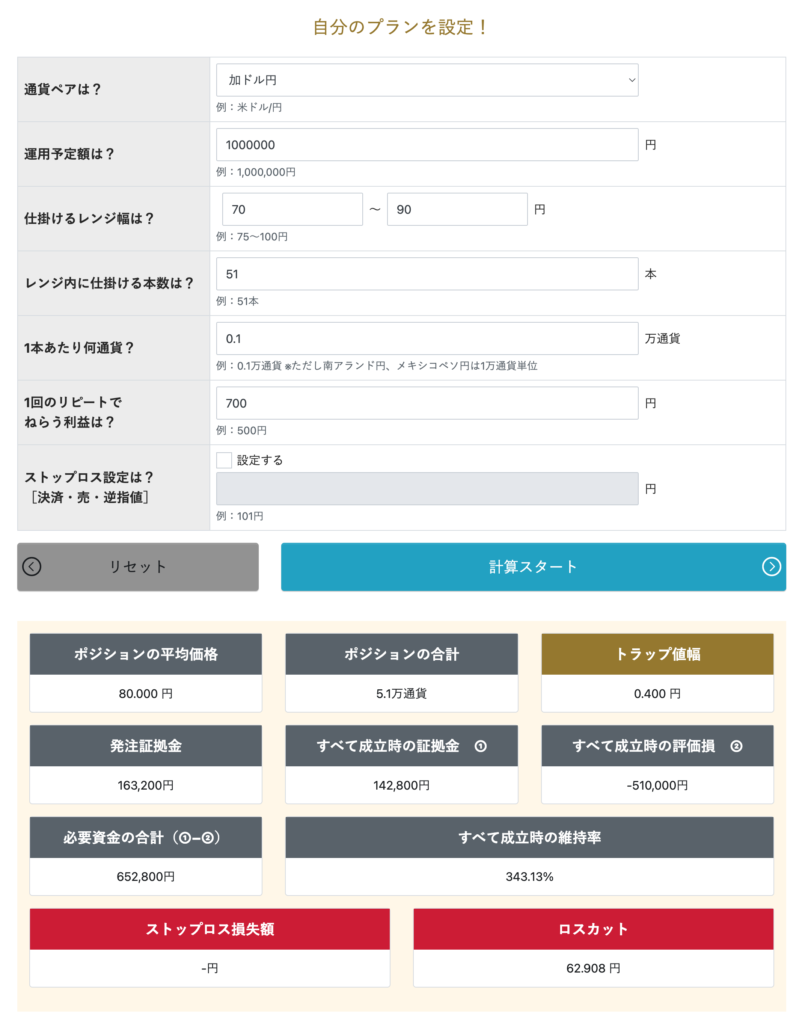 トラリピ運用試算表シミュレーション結果